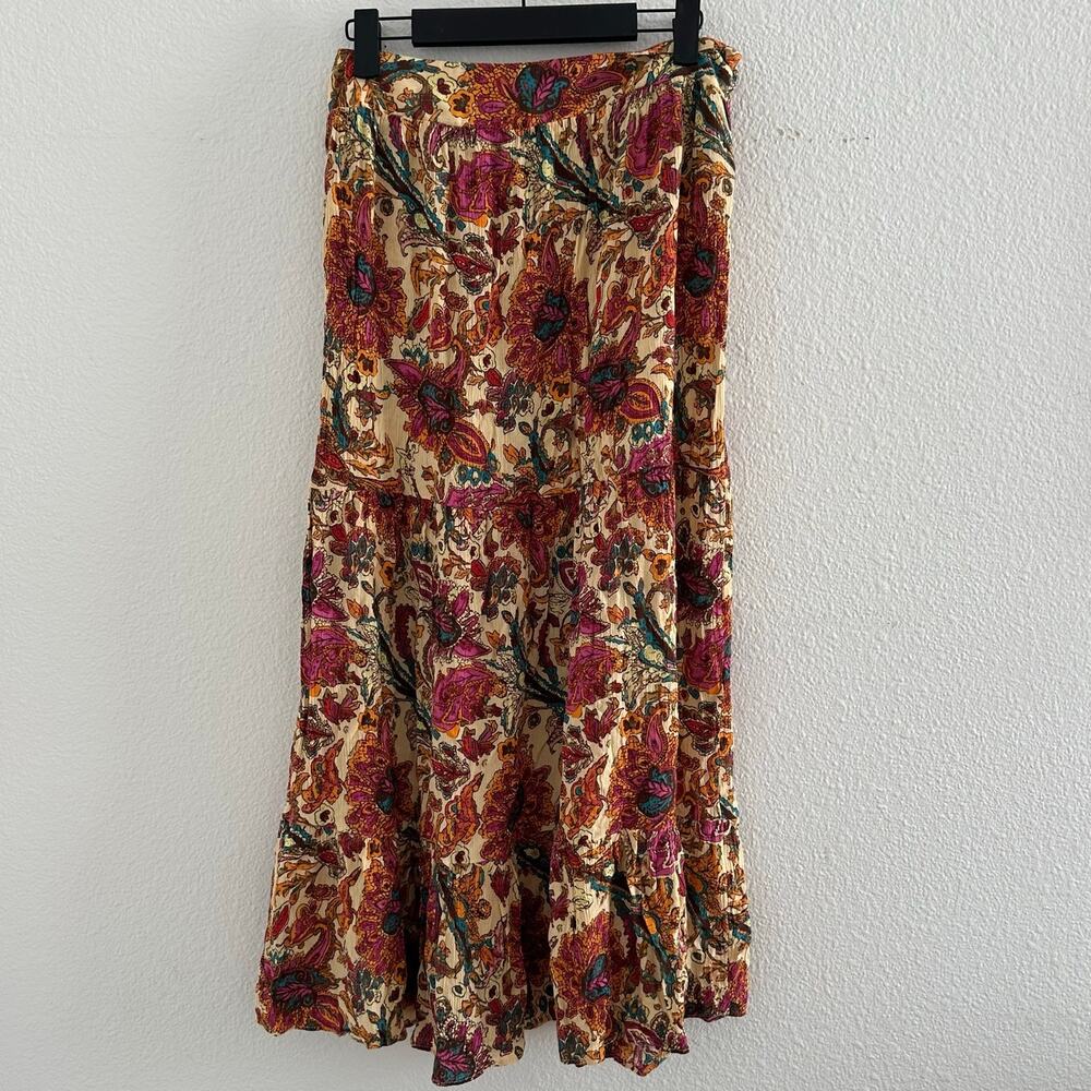 Jessica Simpson Floral Boho A-Line Midi Skirt Peach Beige Size Small